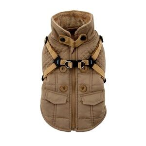 Tan Quilted Dog Jacket with Harness Wilkes Fleece Dog Vest by Puppia - Beige